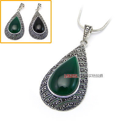 泰銀鑲嵌瑪瑙水滴銀墜(顏色隨機)|韓國飾品批發(fā)|銀飾批發(fā)|銀飾品