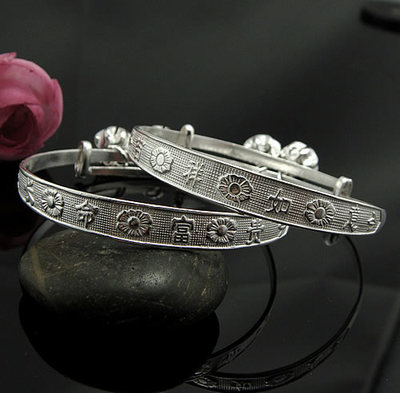 純銀中花小孩手鐲(字詞隨機(jī)),規(guī)格:6.5mm,手鐲批發(fā)