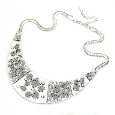 歐美時(shí)尚復(fù)古質(zhì)感拼接幾何紋短款項(xiàng)鏈 韓國(guó)銀飾批發(fā)優(yōu)選